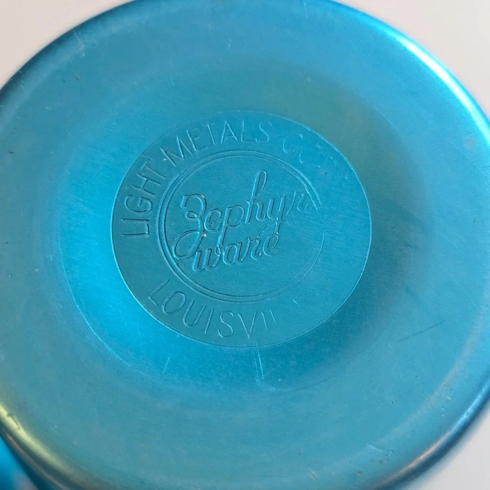 Vintage Zephyr Ware Teal Blue Anodized Aluminum Tumblers Set of 2 MCM Louisville